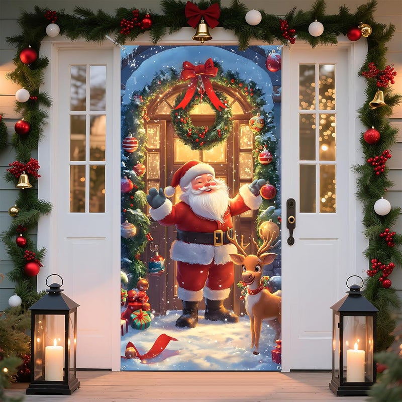 BVBOX Christmas Door Cover Banner, 6 x 3 ft Christmas Decorations Flag Photography Background for for Winter Party Decorations Supplies (Man, 70.8 x 35.4 Inch) - Image 2